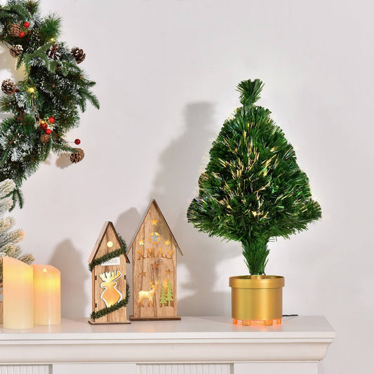 2FT Prelit Artificial Christmas Tree Fiber Optic LED Light Table Decor with Multi-Color Lights