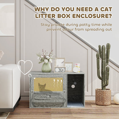 PawHut Boho Style Cat Litter Box Enclosure with Rattan Door, Scratching Mat