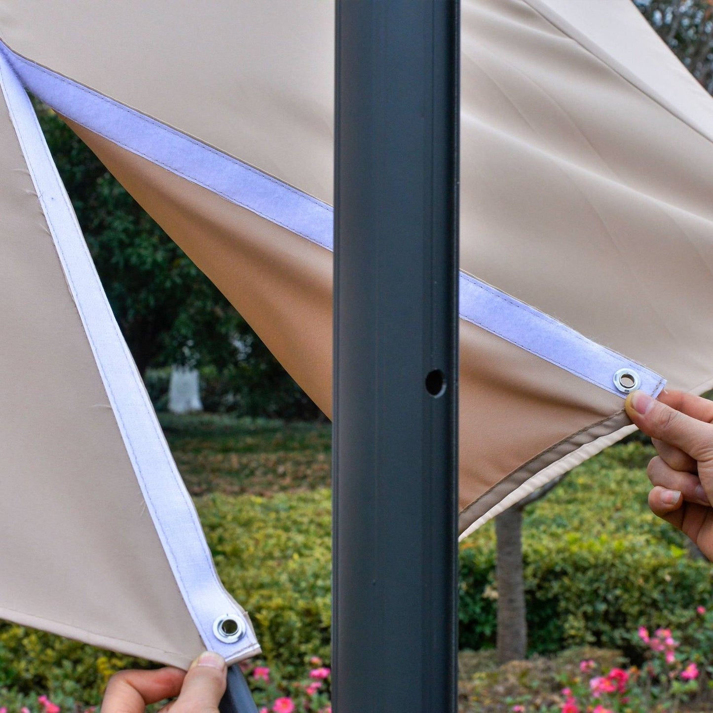 3M LED Cantilever Parasol Outdoor Sun Umbrella w/ Base Solar Lights Brown