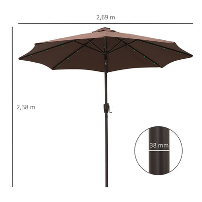 Umbrella Parasol 24 Solar LED-Brown/Coffee