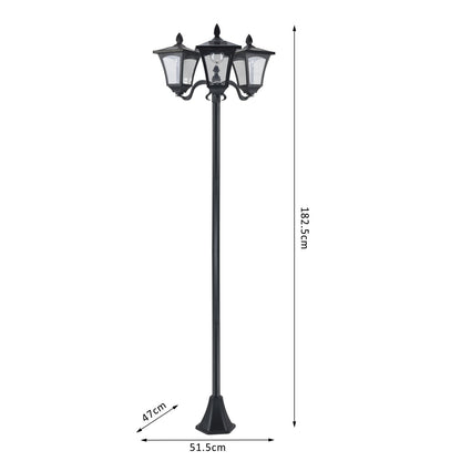 1.8m Traditional Victorian Style 3 Way Head Outdoor Garden Solar Post Lamp Sensor Dimmable LED Lantern Bollard Pathway IP44  Black