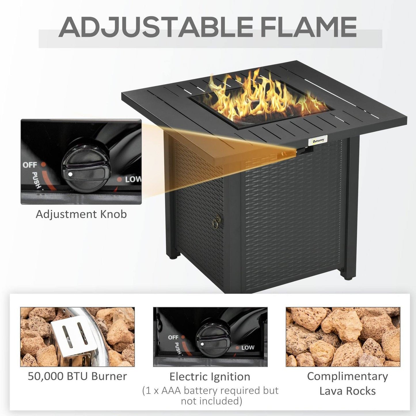 Rattan-style Propane Gas Fire Pit Table with 50