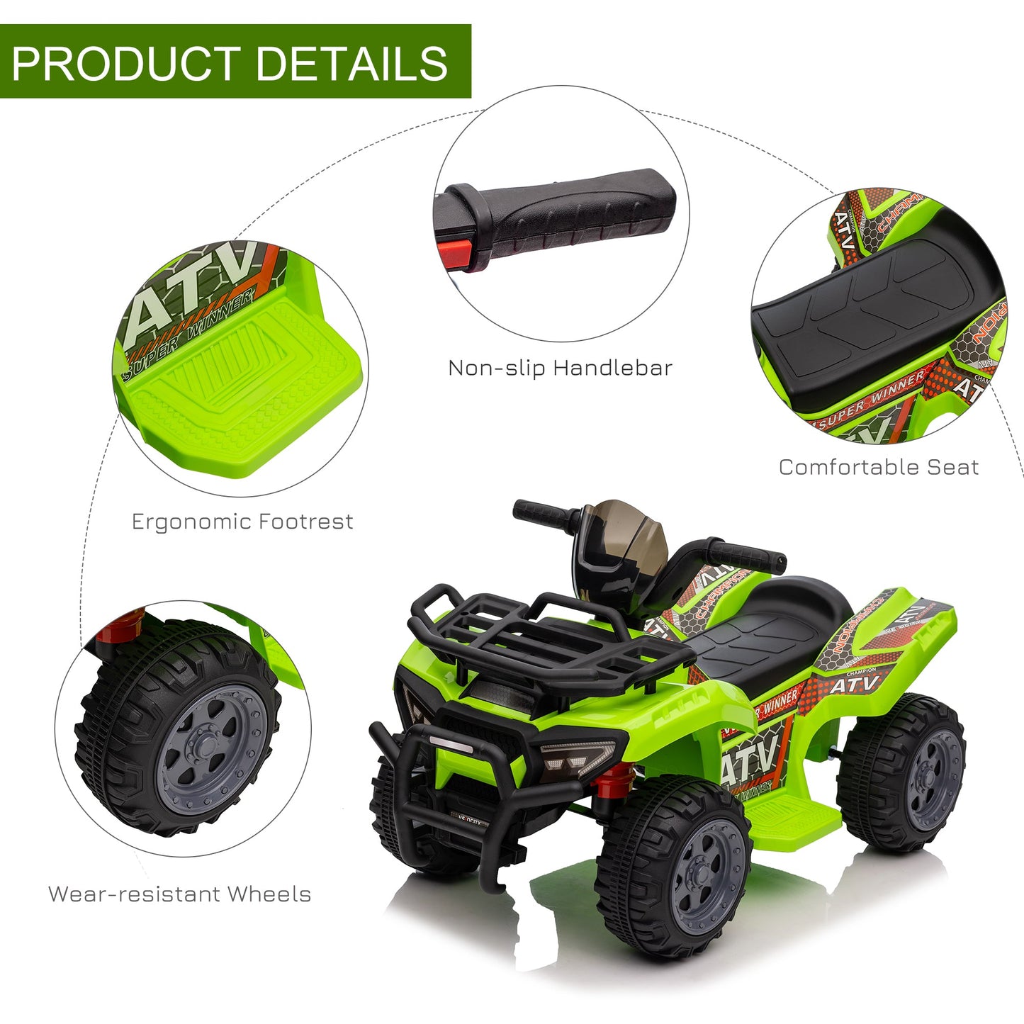 Kids Ride-on Four Wheeler ATV Car with Real Working Headlights for 18-36M