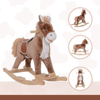 Kids Plush Rocking Horse-Brown/White
