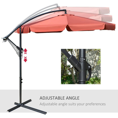 2.7m Garden Banana Parasol Cantilever Umbrella with Crank Handle and Cross Base for Outdoor