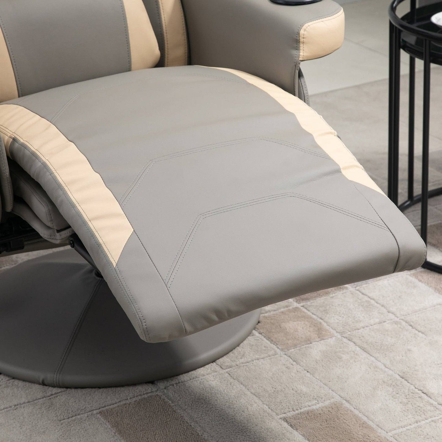 Manual Recliner Armchair PU Leather Lounge Chair w/ Adjustable Leg Rest
