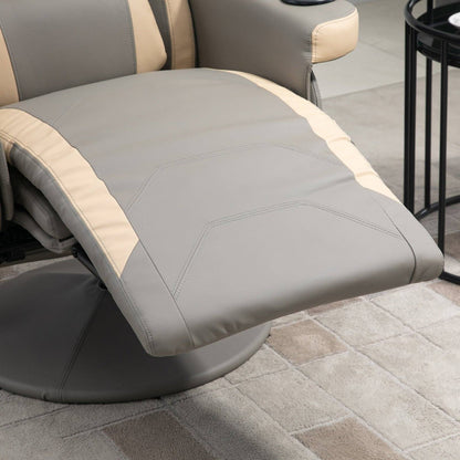 Manual Recliner Armchair PU Leather Lounge Chair w/ Adjustable Leg Rest