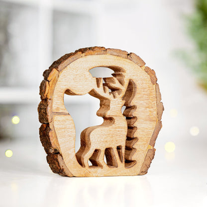 Wooden Reindeer Xmas Ornament