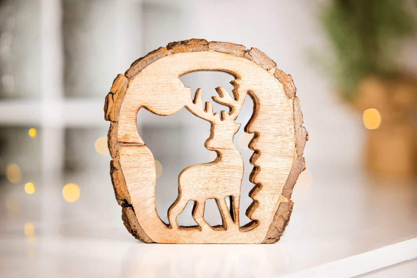 Wooden Reindeer Xmas Ornament