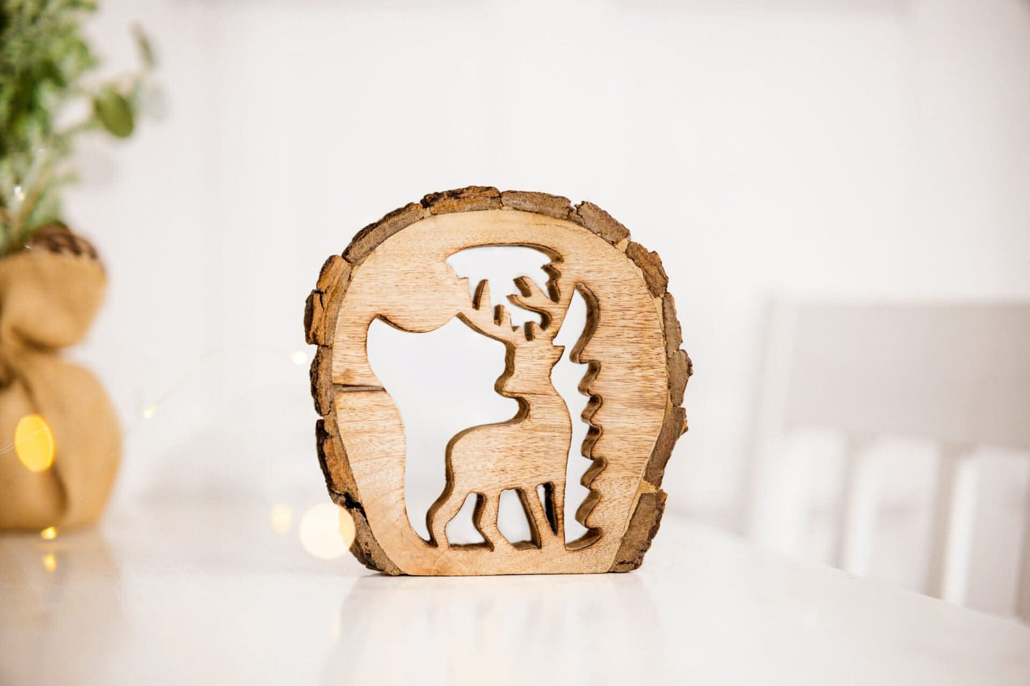 Wooden Reindeer Xmas Ornament