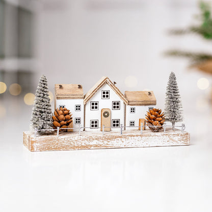 Wooden House Scene Xmas Ornament