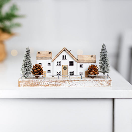Wooden House Scene Xmas Ornament