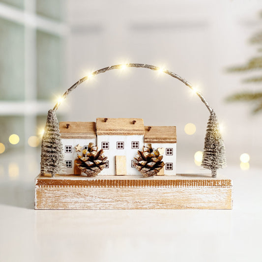 Festive Wooden LED Christmas Village Scene