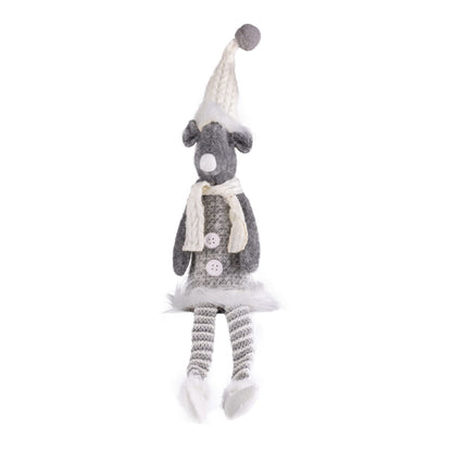 Silver Mouse w/Dangly Legs Checked Xmas Ornament