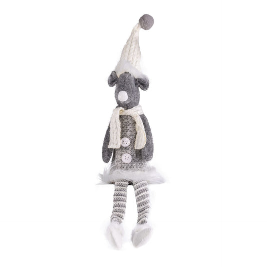 Silver Mouse w/Dangly Legs Checked Xmas Ornament