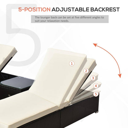 2 Seater Rattan Lounger Set-Deep Coffee/Cream White