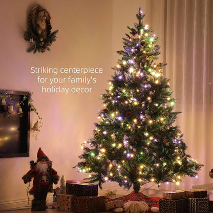 7ft Prelit Christmas Tree Artificial - White Frosted Green with LED Lights Multicoloured 1466 Tips