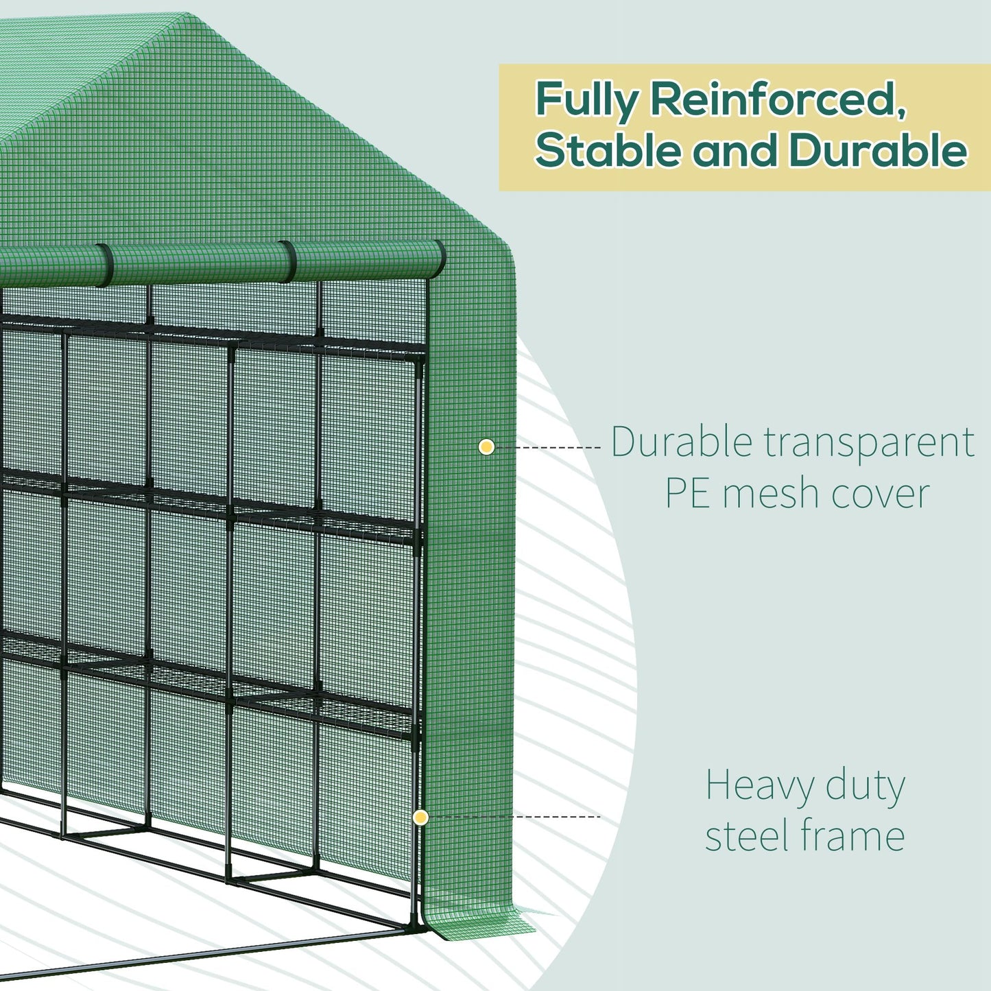 Poly Tunnel Steeple Walk in Garden Greenhouse with Removable Cover Shelves - Green 244 x 180 x 210cm