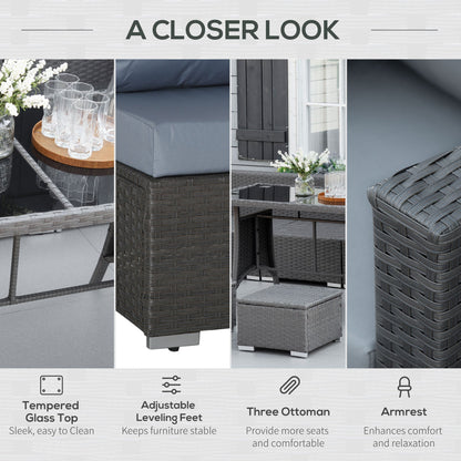 10 Pcs Rattan Sofa Set-Grey/Dusty Blue Cushion