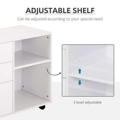 Freestanding Printer Stand Unit Office Desk Side Mobile Storage w/ Wheels 3 Drawers