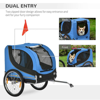 PawHut Steel Dog Bike Trailer Pet Cart Carrier for Bicycle Kit Water Resistant with Hitch Coupler Travel Black and Blue