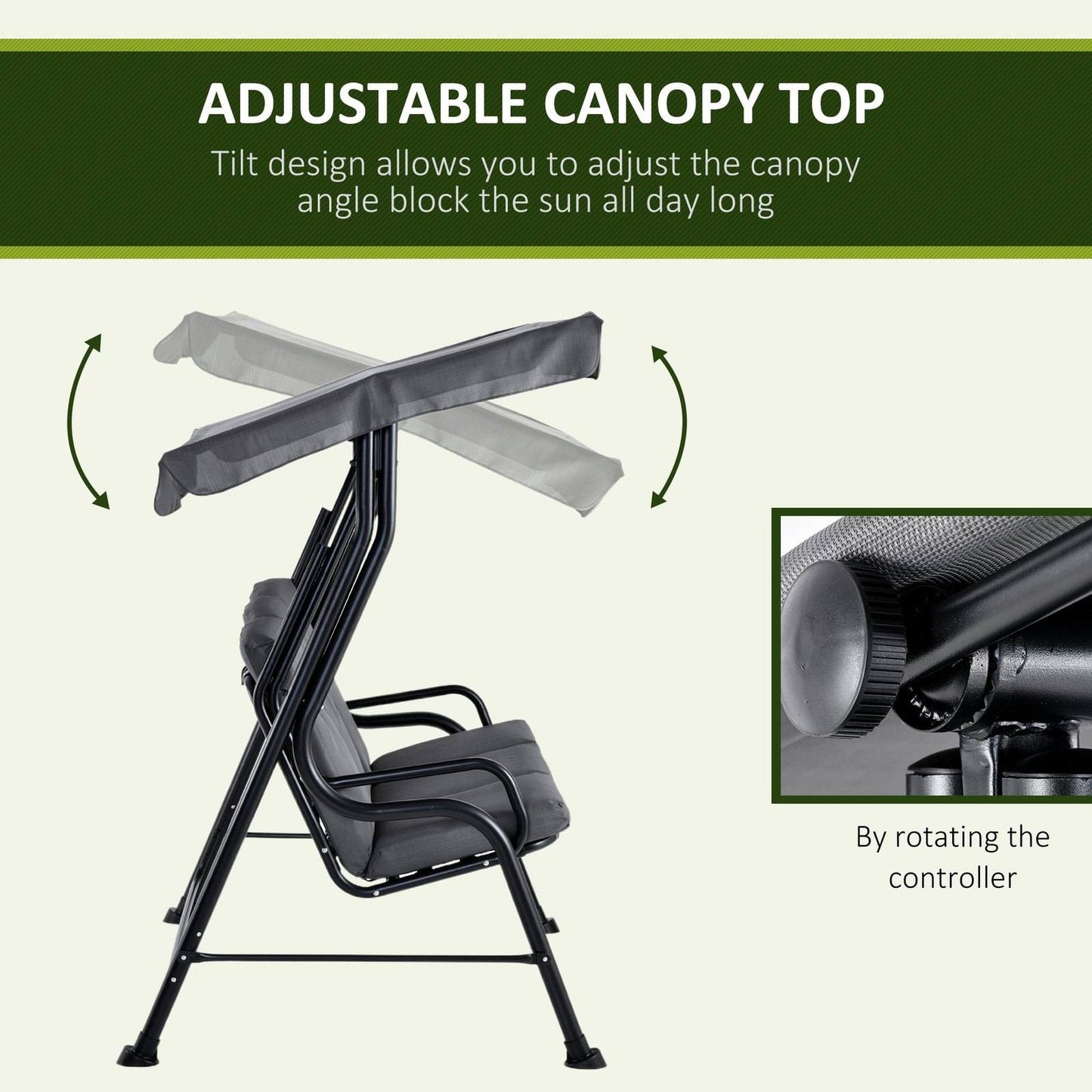 Outdoor 3-person Metal Porch Swing Chair Bench