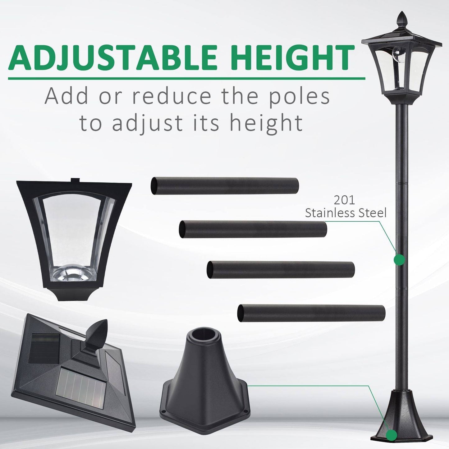 Outdoor Garden Solar Post Lamp Sensor Dimmable LED Lantern Bollard Pathway 1.6M Tall  Black