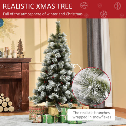 Homcom Indoor Christmas Tree Artificial Berry Xmas Decoration with Metal Stand and 184 Tips (5FT(150CM))