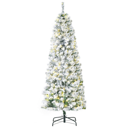 6FT Prelit Artificial Snow Flocked Christmas Tree with Warm White LED Light