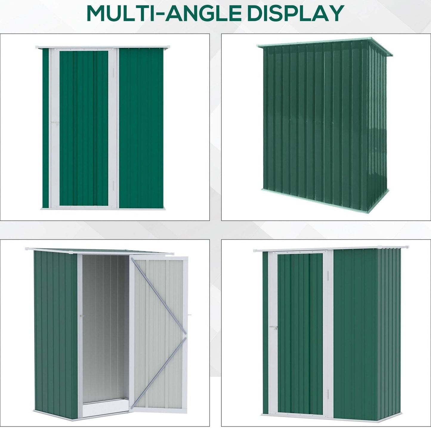 Galvanised 5 x 3' Single Door Pent Garden Store Lockable Steel Green by Steadfast