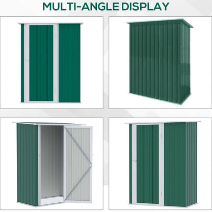 Galvanised 5 x 3' Single Door Pent Garden Store Lockable Steel Green by Steadfast