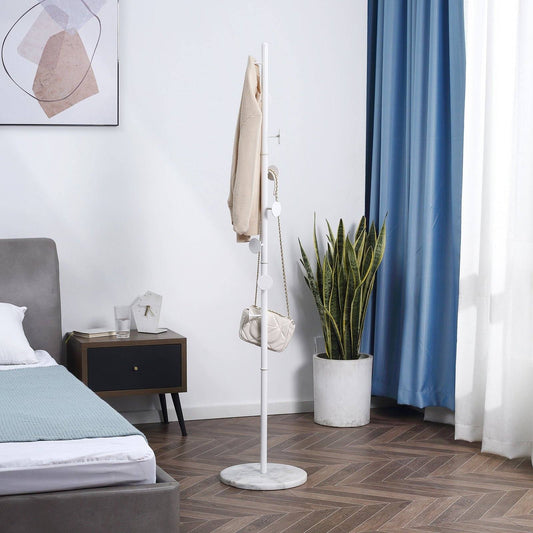 Slimline Metal Coat Stand With Round Hooks - White