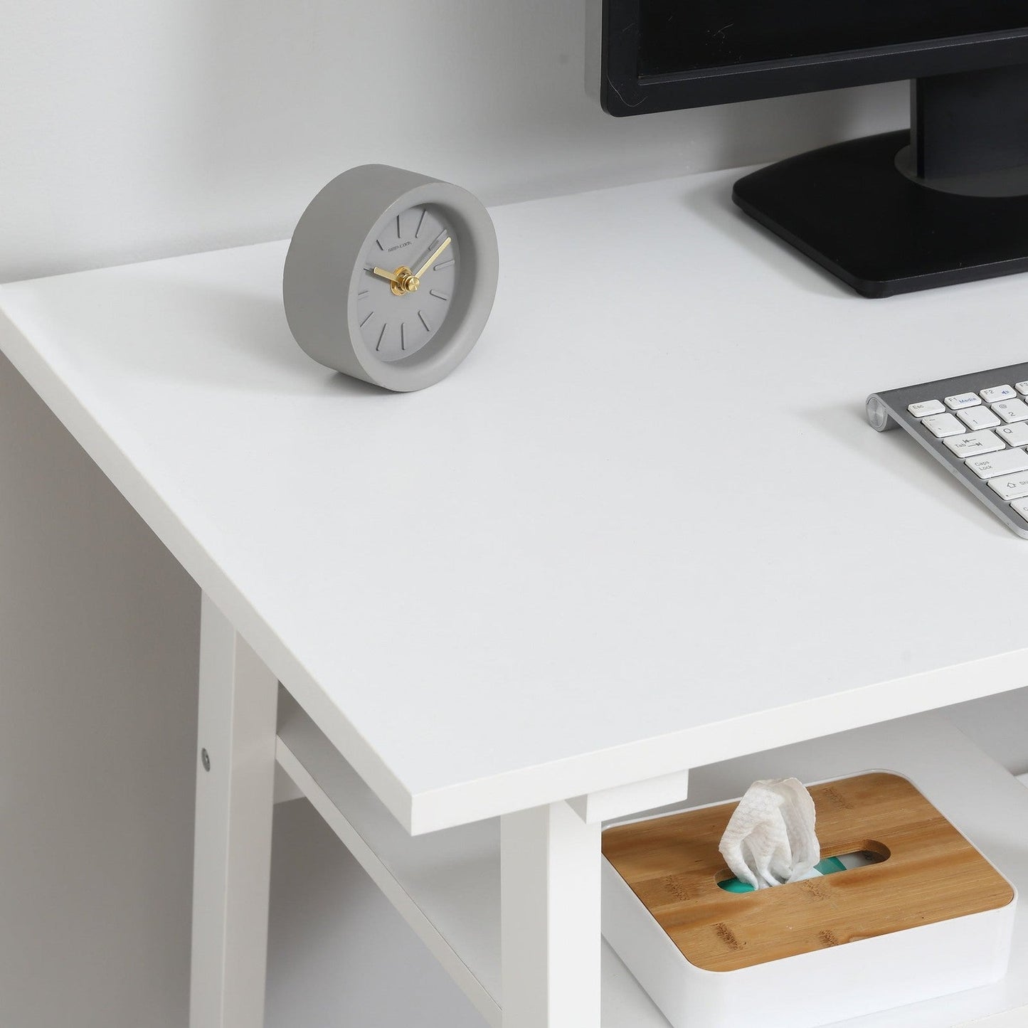 Computer Desk w/ Storage Shelf Study Table w/ bookshelf for Home Office White