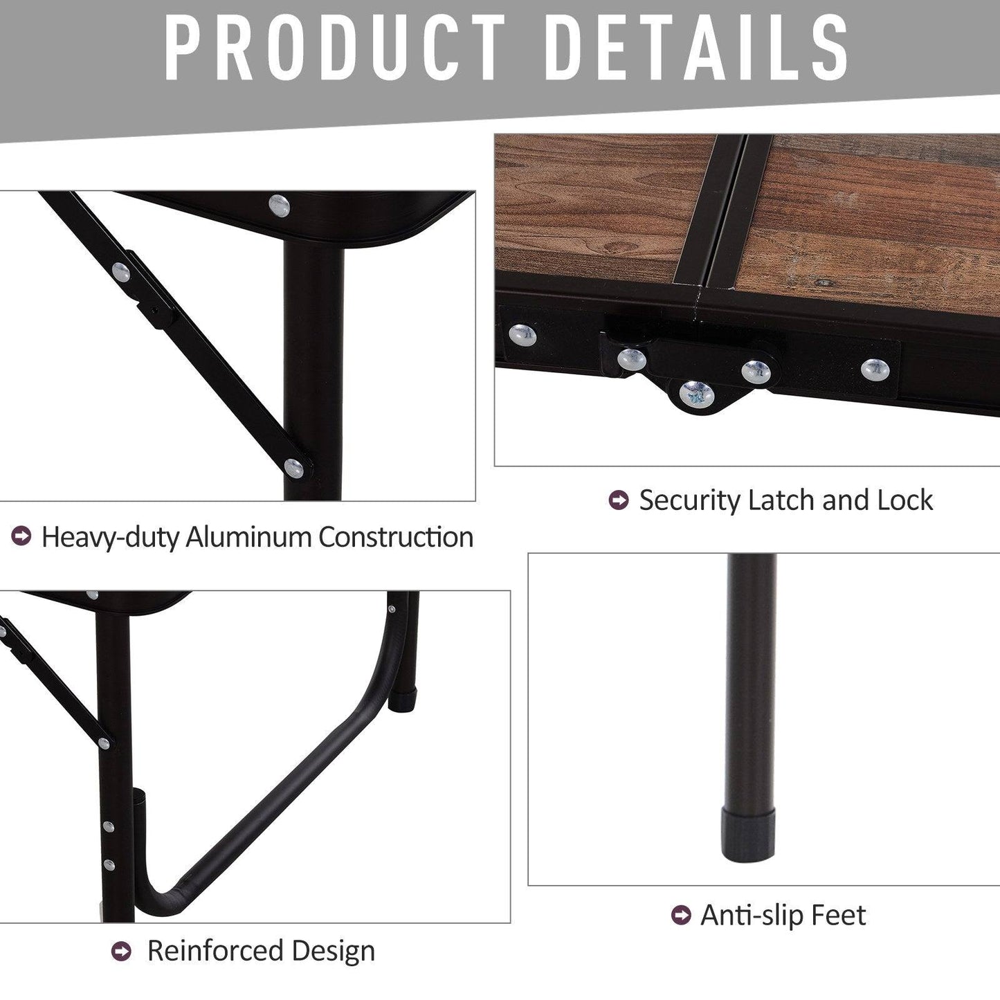 3ft Height Adjustable Medium-density fibreboard Folding Camping Table