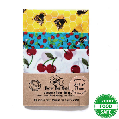 *Set of 3 Handmade Beeswax Wraps | Bees & Cherries