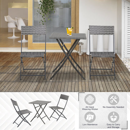 2 Seater Chair Bistro Set Garden Patio Table & Chair Black Rattan Furniture Grey