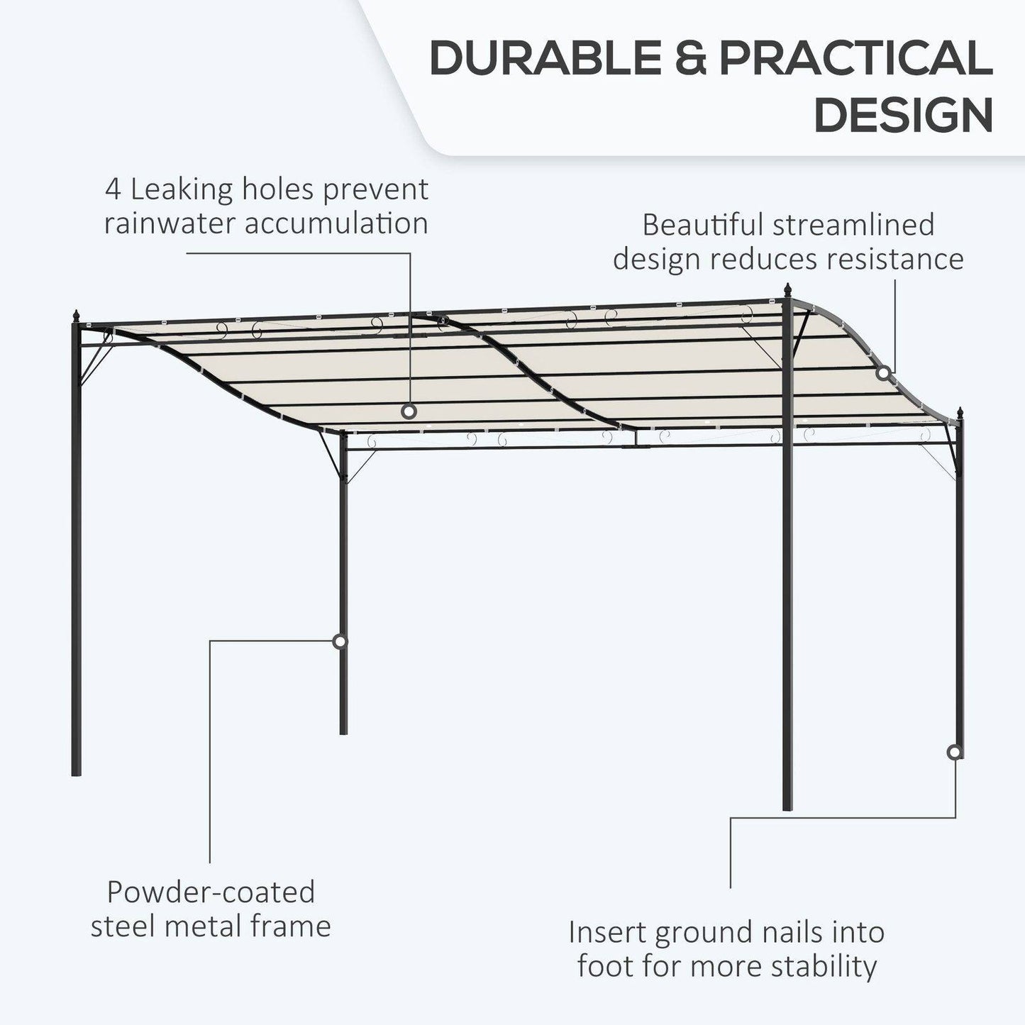 4 x 3 Meters Canopy Metal Wall Gazebo Awning Garden Marquee Shelter Door Porch - Cream