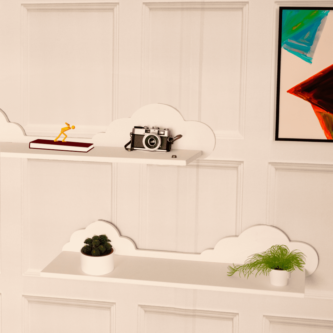 2x White Cloud Shelves Kid's Nursery Shelves