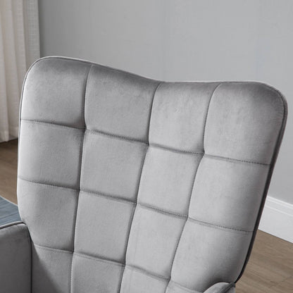 Accent Chair VelvetTufted Wingback Armchair Club Chair with Wood Legs Grey