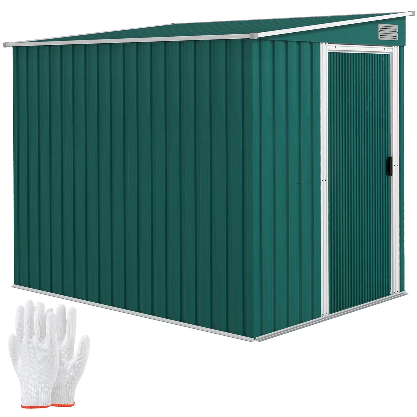 Outsunny 7 x 5FT Garden Shed w/ Foundation Lean to Metal Tool Shed Green