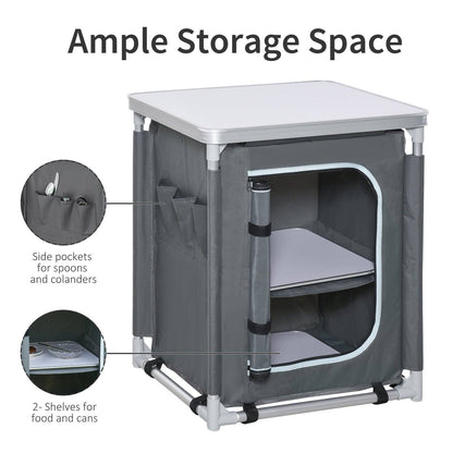 2-Shelf Camping Cupboard Camping Kitchen Station Cook Table Aluminum
