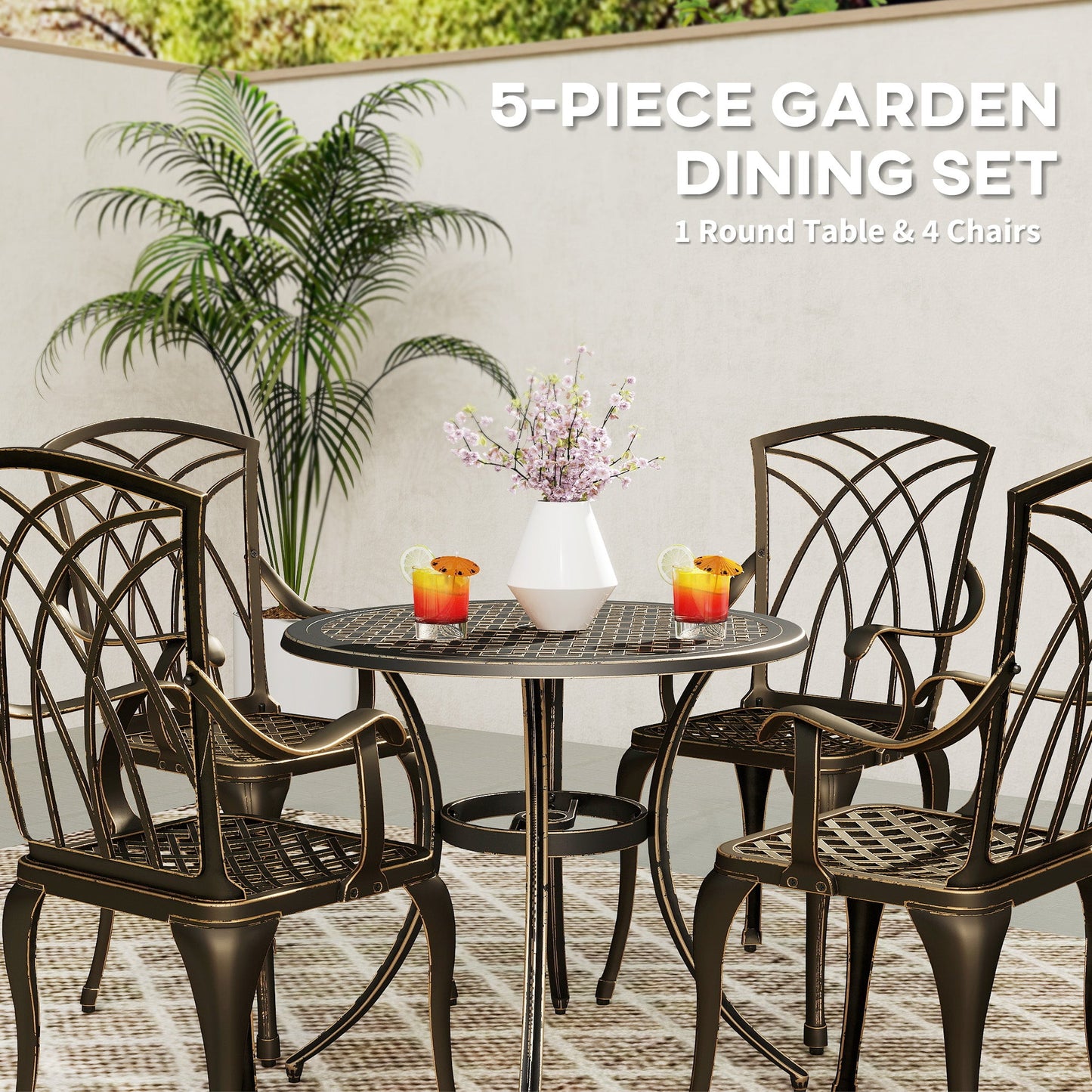 Outsunny 5 PCs Garden Dining Set, Garden Furniture Set, Bronze Tone
