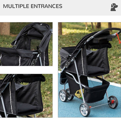 PawHut Pet Travel Stroller Cat Dog Pushchair Trolley Puppy Jogger Carrier Three Wheels for Small Miniature DogsBlack