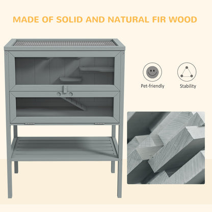 PawHut Wooden Hamster Cage w/ Storage Shelf, Openable Top for Gerbils, Grey
