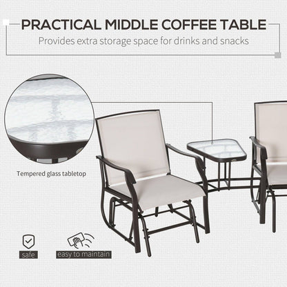 Garden Double Glider Rocking Chairs Metal Gliding Love Seat with Middle Table Conversation Set Patio Backyard Relax Outdoor Furniture Beige