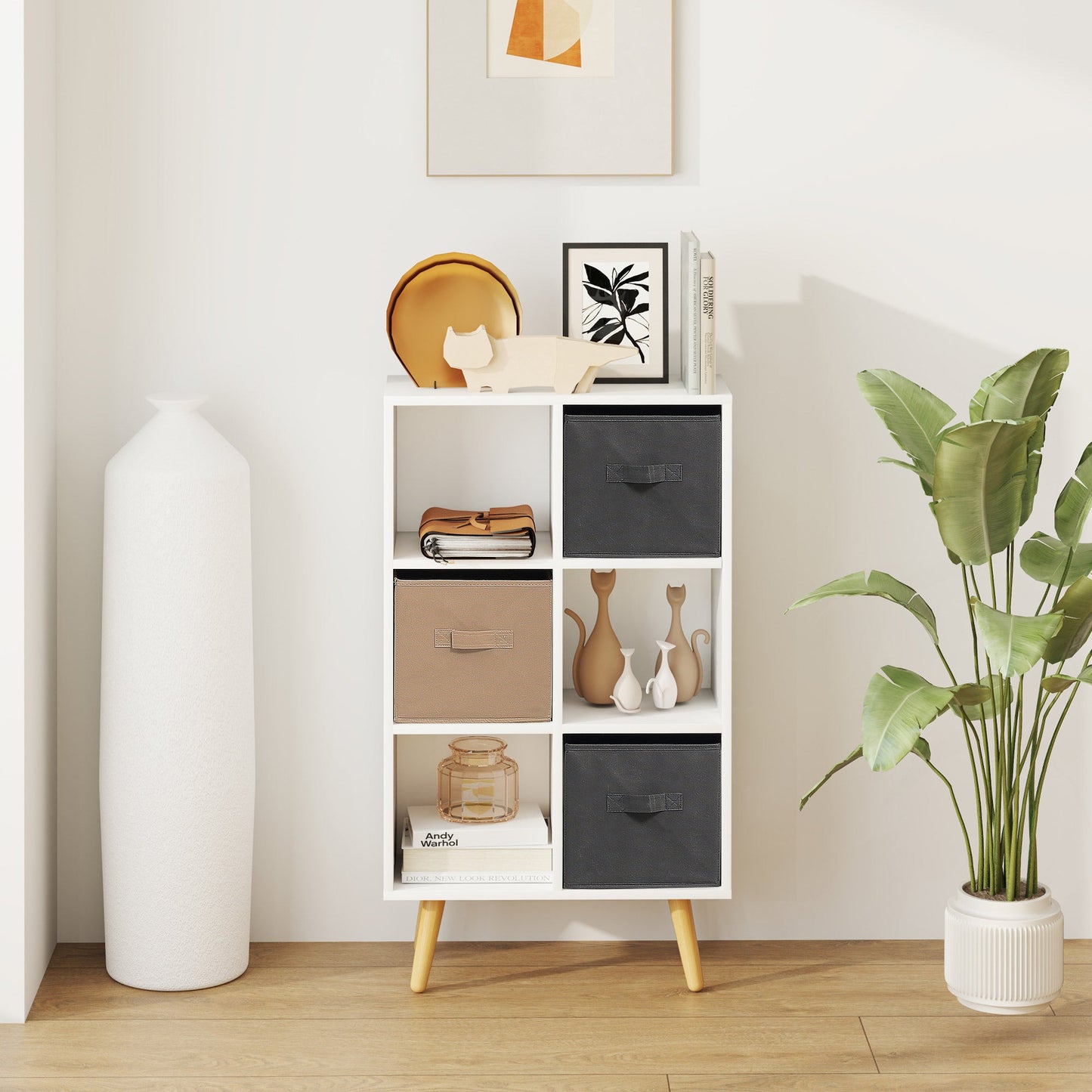 HOMCOM Freestanding 6 Cube Storage Cabinet Unit Bookcase w/ 3 Drawer White