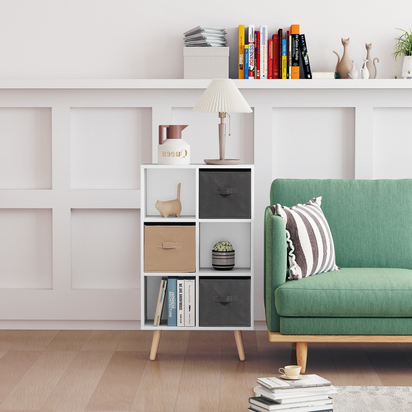 HOMCOM Freestanding 6 Cube Storage Cabinet Unit Bookcase w/ 3 Drawer White