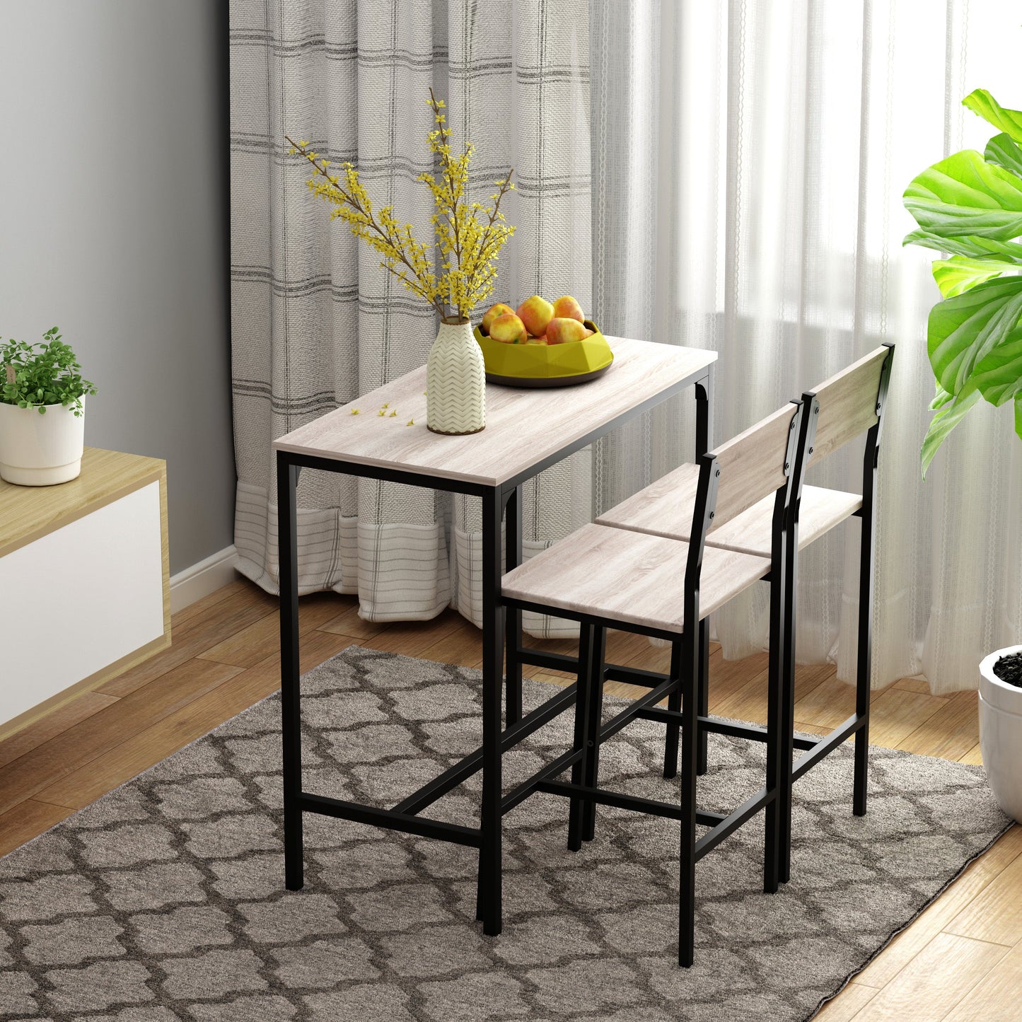 Metal Frame Medium-density fibreboard Top Table & Bar Stool Set Black
