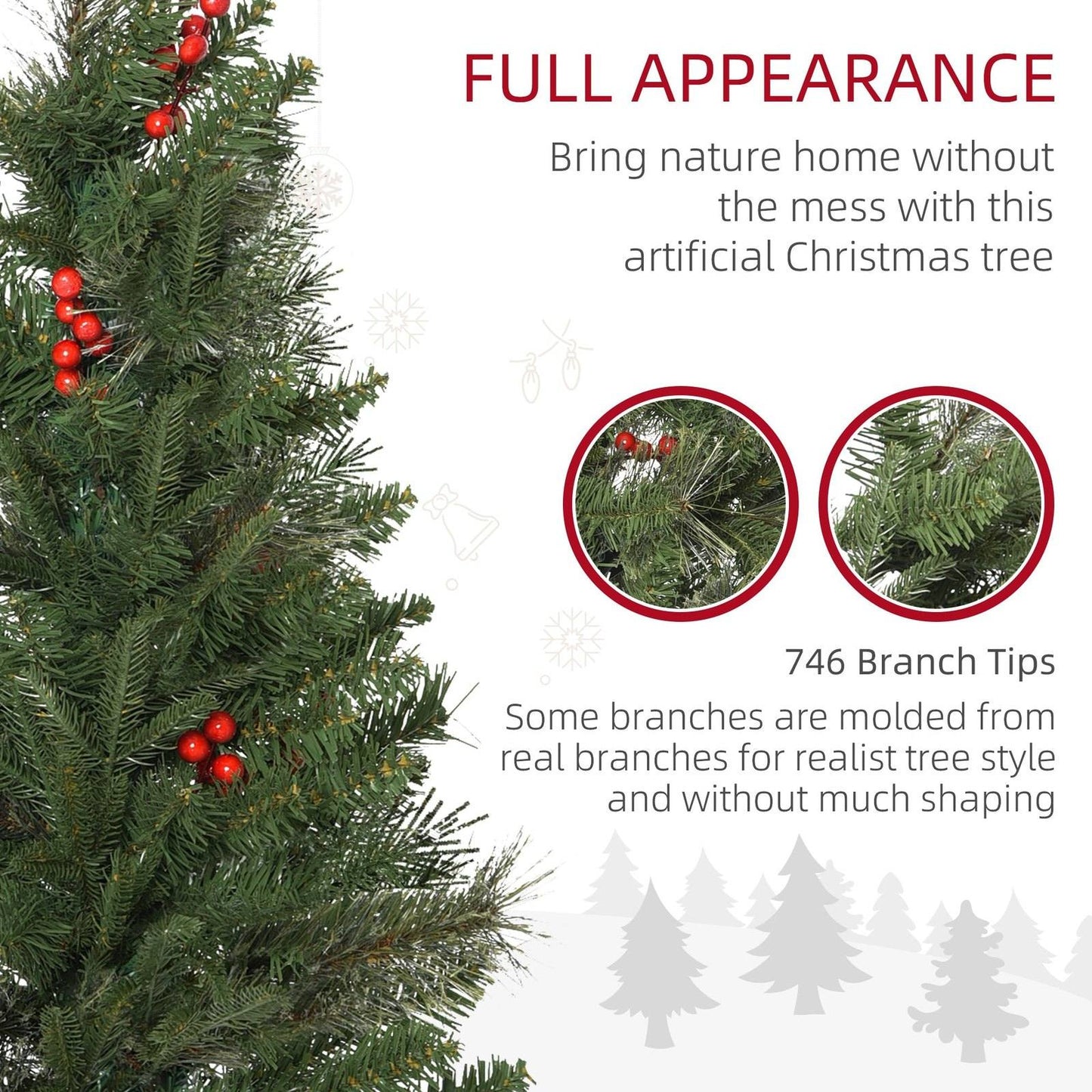 Homcom 7ft Pencil Artificial Christmas Tree with Realistic Branches