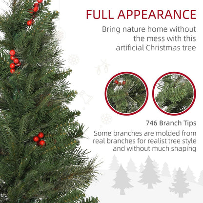 Homcom 7ft Pencil Artificial Christmas Tree with Realistic Branches